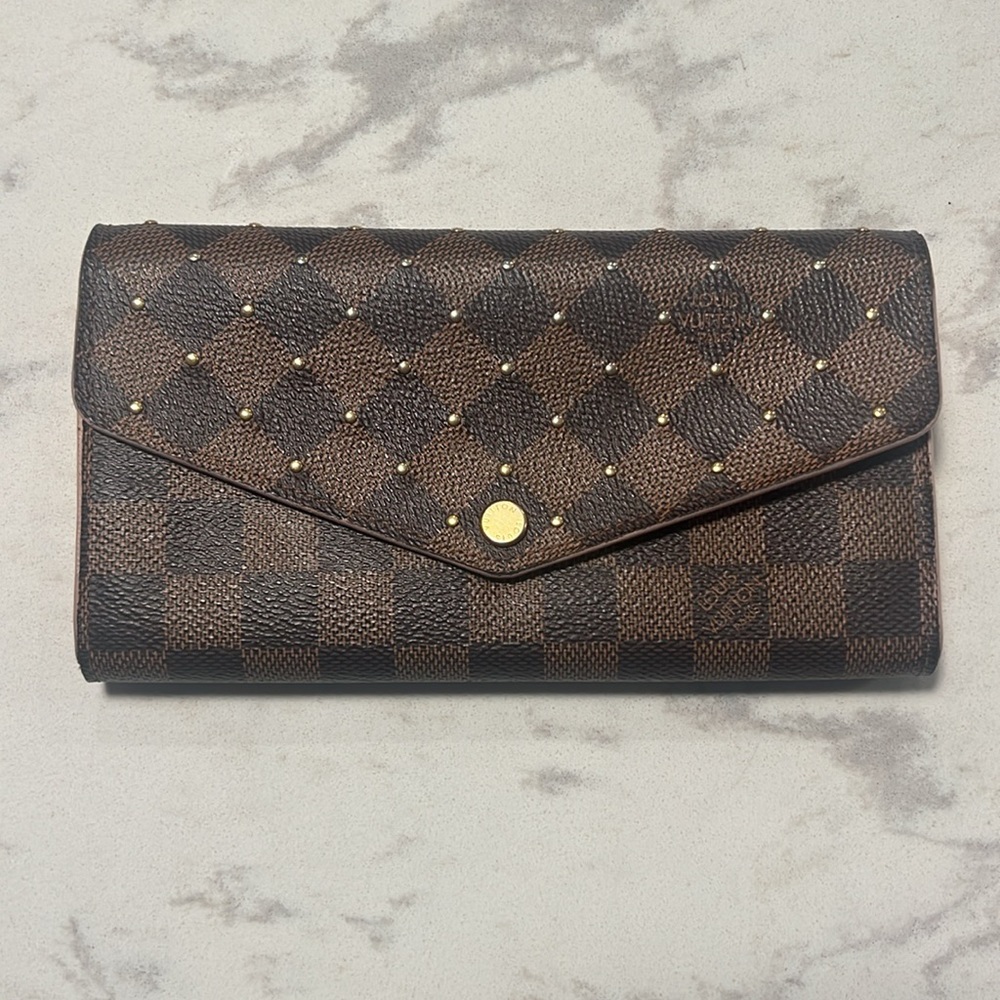 Louis Vuitton Damier Ebene Studded Sarah Wallet; Date Code:CA3189, with dust bag